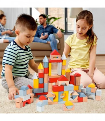 Wooden Neutral Coloured 25 cm x 18 cm Building Blocks Toy 100 pcs