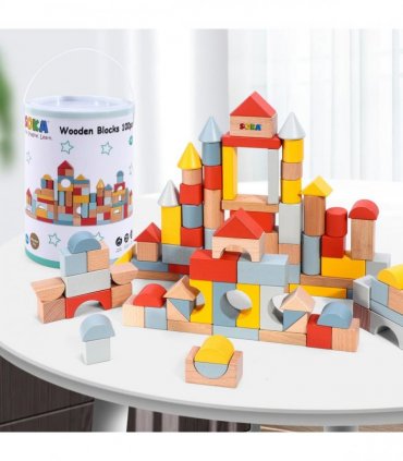 Wooden Neutral Coloured 25 cm x 18 cm Building Blocks Toy 100 pcs