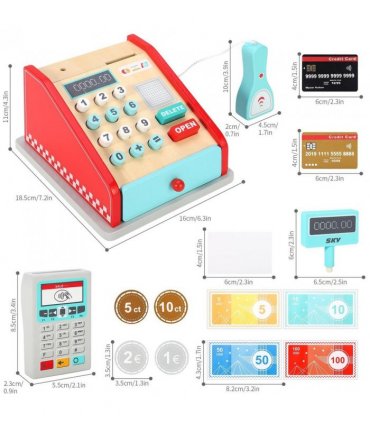 Wood Red & Mint 11 x 16 x 18.5 cm SOKA Cash Register Role Playset for Kids 3+