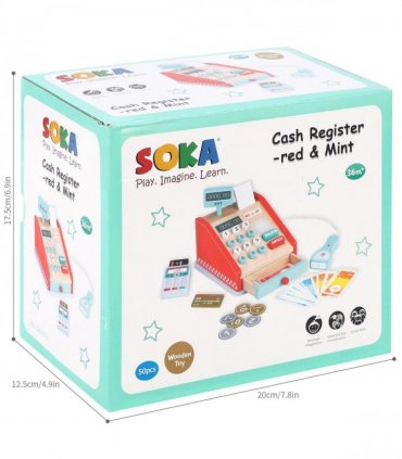 Wood Red & Mint 11 x 16 x 18.5 cm SOKA Cash Register Role Playset for Kids 3+