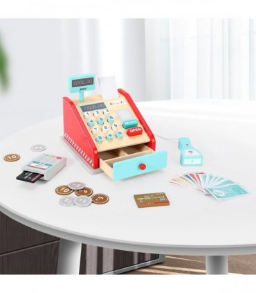 Wood Red & Mint 11 x 16 x 18.5 cm SOKA Cash Register Role Playset for Kids 3+