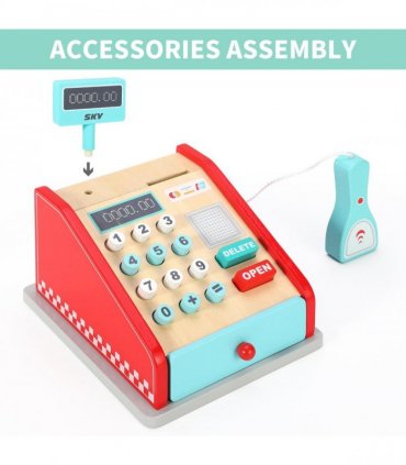 Wood Red & Mint 11 x 16 x 18.5 cm SOKA Cash Register Role Playset for Kids 3+