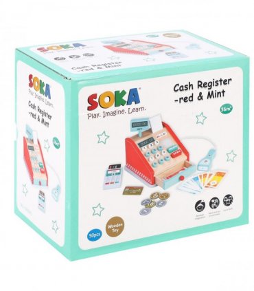 Wood Red & Mint 11 x 16 x 18.5 cm SOKA Cash Register Role Playset for Kids 3+