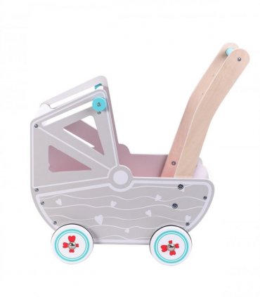 Wood Doll Pram with Bedding Encourages Role-Play and Imagination for Kids