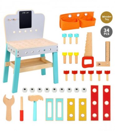 Wooden Carpenter Workshop Builder Craft Tools Playset 3+ for Role-Playing Kids
