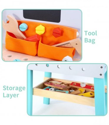 Wooden Carpenter Workshop Builder Craft Tools Playset 3+ for Role-Playing Kids