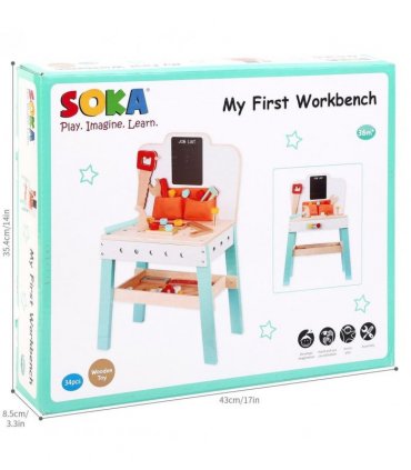 Wooden Carpenter Workshop Builder Craft Tools Playset 3+ for Role-Playing Kids