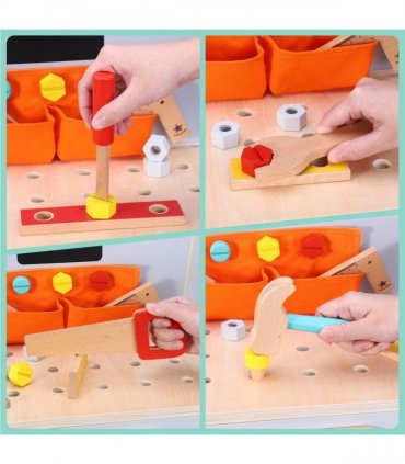 Wooden Carpenter Workshop Builder Craft Tools Playset 3+ for Role-Playing Kids