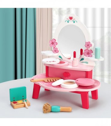 Wooden Dressing Table Top Vanity Mirror Pretend Play Make Up Kit 3+