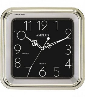 Amplus Square Silver with Black Face Wall Clock PW030S