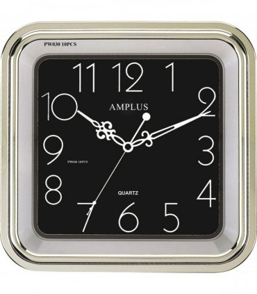 Amplus Square Silver with Black Face Wall Clock PW030S