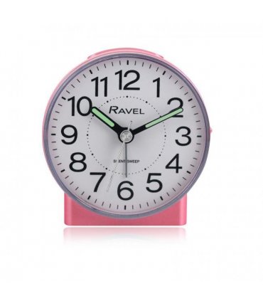 Alarm Clock Pink Ravel Round Mid-Sized Bedside Quartz Easy Read Luminous Hands