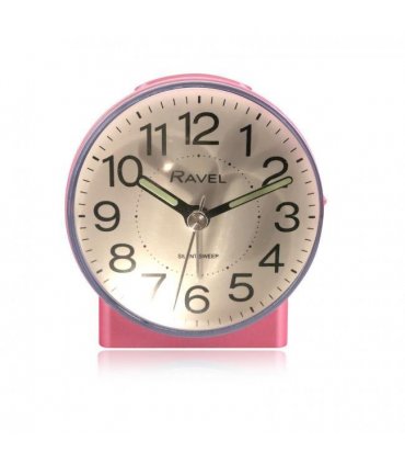 Alarm Clock Pink Ravel Round Mid-Sized Bedside Quartz Easy Read Luminous Hands