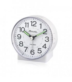 Alarm Clock White Quartz Bedside Ravel Round Mid Sized Clear Dial Black Numbers