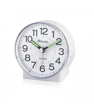 Alarm Clock White Quartz Bedside Ravel Round Mid Sized Clear Dial Black Numbers