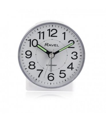 Alarm Clock White Quartz Bedside Ravel Round Mid Sized Clear Dial Black Numbers