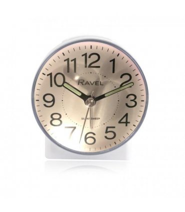 Alarm Clock White Quartz Bedside Ravel Round Mid Sized Clear Dial Black Numbers