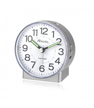 Alarm Clock Ravel Round Mid Sized Bedside Quartz Silver Beep Crescendo Function
