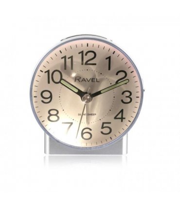 Alarm Clock Ravel Round Mid Sized Bedside Quartz Silver Beep Crescendo Function