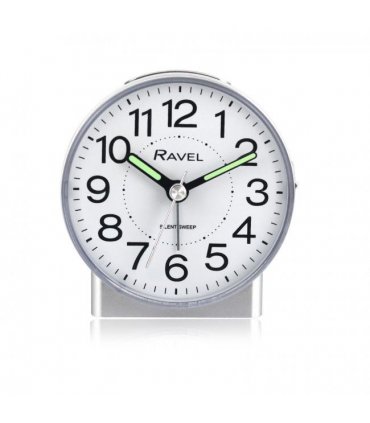 Alarm Clock Ravel Round Mid Sized Bedside Quartz Silver Beep Crescendo Function