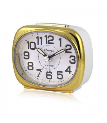 Alarm Clock White/Gold Small Ravel Pillow Shaped Bedside Quartz 9.53x14.64 cm