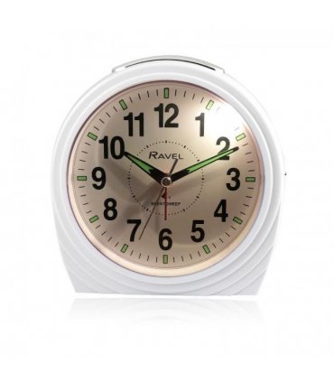 Alarm Clock White Large Art Deco Bedside/Mantel Quartz Silent Sweep Snooze Light