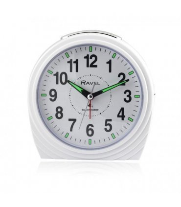 Alarm Clock White Large Art Deco Bedside/Mantel Quartz Silent Sweep Snooze Light