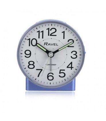 Alarm Clock Ravel Round Mid Sized Bedside Quartz Blue Clear White Dial 9.14 cm