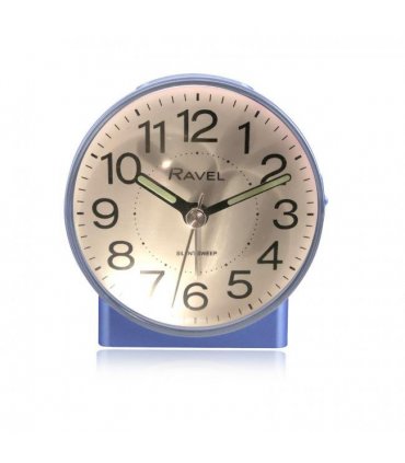 Alarm Clock Ravel Round Mid Sized Bedside Quartz Blue Clear White Dial 9.14 cm