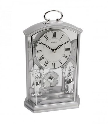 Rhythm Silver Swinging Pendulum and 2 Sweet Little Footmen with Handle Mantel Clock