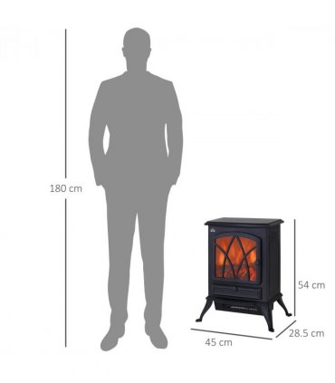 1850W Flame Effect Electric Free Standing Fireplace Fan Log Burning Stove -Black