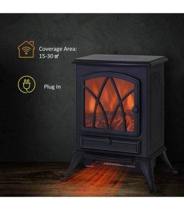 1850W Flame Effect Electric Free Standing Fireplace Fan Log Burning Stove -Black