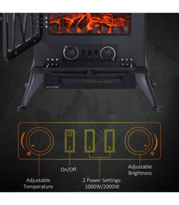 1850W Flame Effect Electric Free Standing Fireplace Fan Log Burning Stove -Black