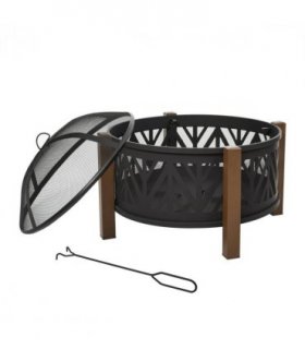 2-in-1 Outdoor Fire Pit Bowl with BBQ Grill Grate 30" Spark Screen Cover