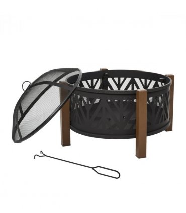 2-in-1 Outdoor Fire Pit Bowl with BBQ Grill Grate 30" Spark Screen Cover