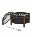 2-in-1 Outdoor Fire Pit Bowl with BBQ Grill Grate 30" Spark Screen Cover