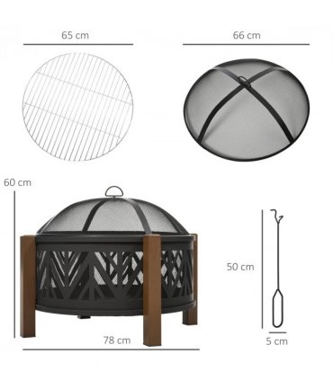 2-in-1 Outdoor Fire Pit Bowl with BBQ Grill Grate 30" Spark Screen Cover