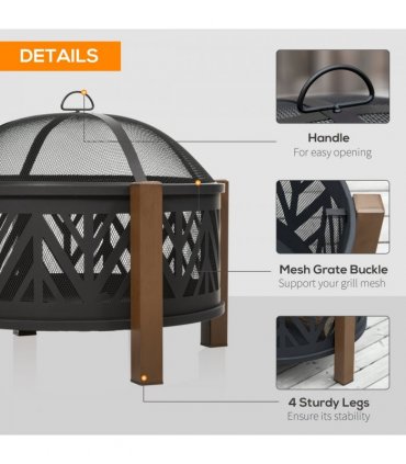 2-in-1 Outdoor Fire Pit Bowl with BBQ Grill Grate 30" Spark Screen Cover