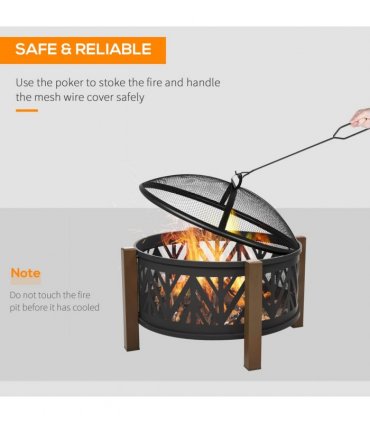 2-in-1 Outdoor Fire Pit Bowl with BBQ Grill Grate 30" Spark Screen Cover