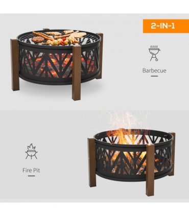 2-in-1 Outdoor Fire Pit Bowl with BBQ Grill Grate 30" Spark Screen Cover
