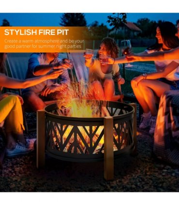 2-in-1 Outdoor Fire Pit Bowl with BBQ Grill Grate 30" Spark Screen Cover