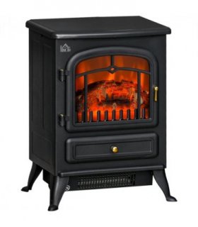 Electric Fire Place 1850W Heater Wood Burning Effect Flame Portable Black