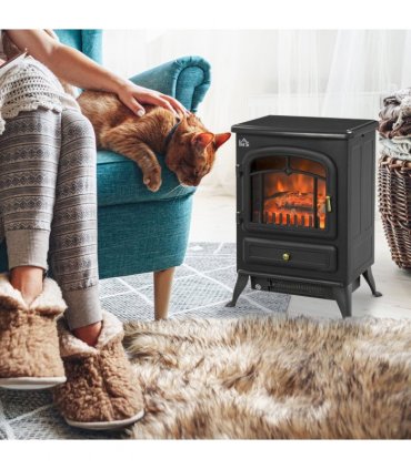 Electric Fire Place 1850W Heater Wood Burning Effect Flame Portable Black