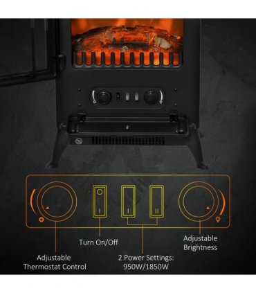 Electric Fire Place 1850W Heater Wood Burning Effect Flame Portable Black