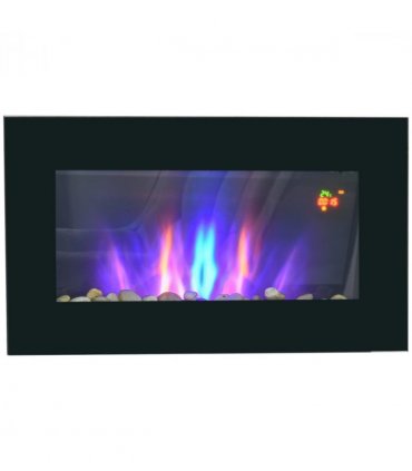 1000W Wall Mounted Tempered Glass Electric Fireplace Heater Black