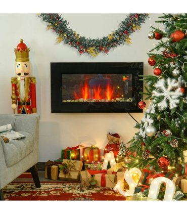 1000W Wall Mounted Tempered Glass Electric Fireplace Heater Black