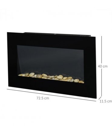 1000W Wall Mounted Tempered Glass Electric Fireplace Heater Black