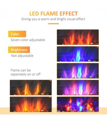 1000W Wall Mounted Tempered Glass Electric Fireplace Heater Black