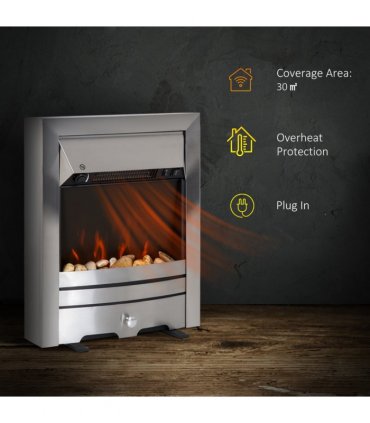 LED Flame Electric Fire Place-Stainless Steel 2KW Pebble Burning Effect Indoor