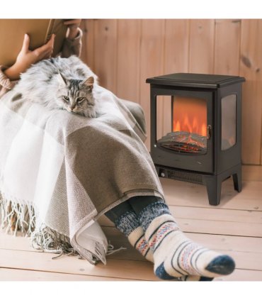 1800W Tempered Glass Electric Fireplace Heater Black